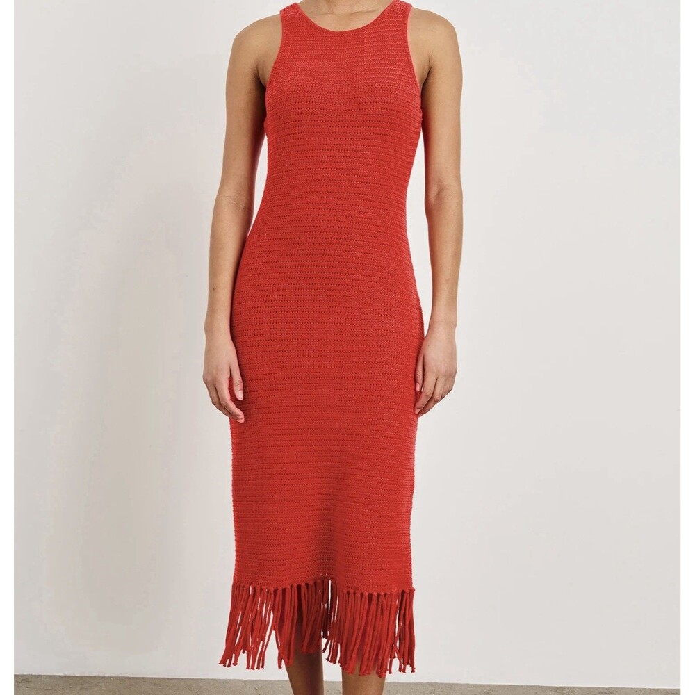 Rails Nia Fringe Midi Tank Dress Cherry Red XL Crochet Sweater Sleeveless Summer